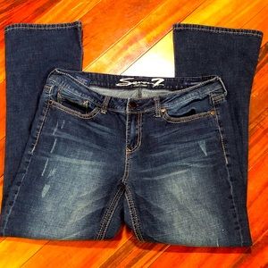 SEVEN 7 MID RISE EMBROIDERED ROCKER SLIM BOOT JEAN